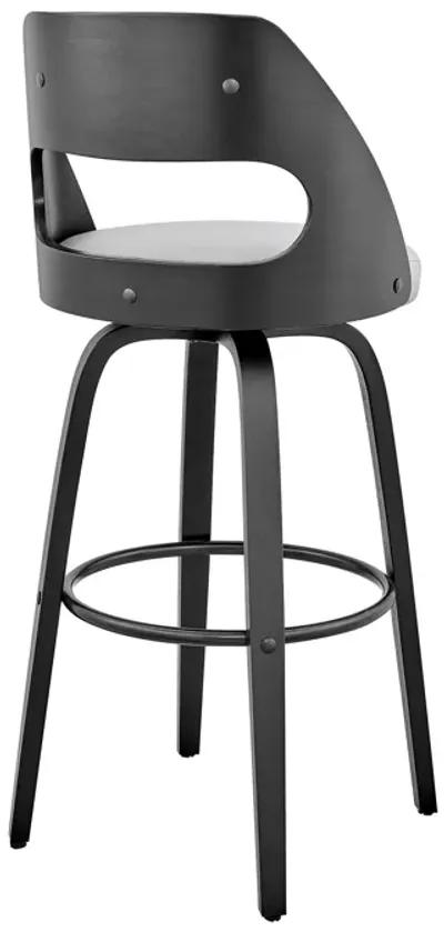 Julius  Gray Faux Leather and Black Wood Bar Stool