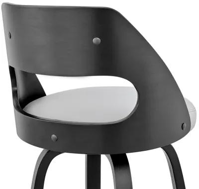 Julius  Gray Faux Leather and Black Wood Bar Stool