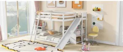 Full Over Full Bunk Bed With Ladder, Slide And Shelves