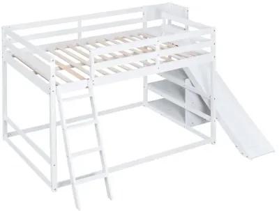 Full Over Full Bunk Bed With Ladder, Slide And Shelves