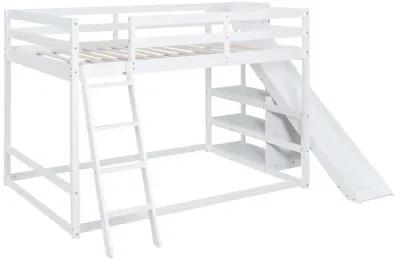 Full Over Full Bunk Bed With Ladder, Slide And Shelves