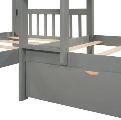 Twin L-Shaped Bunk Bed With Drawers