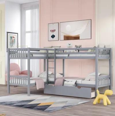 Twin L-Shaped Bunk Bed With Drawers