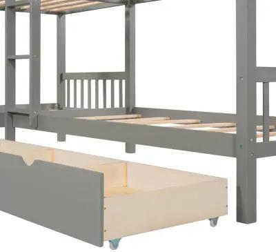 Twin L-Shaped Bunk Bed With Drawers