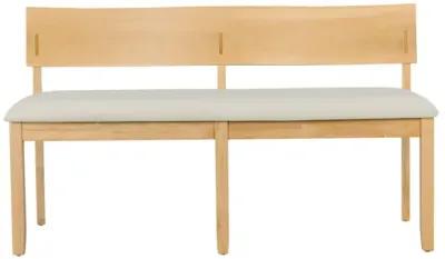 Celi 53 Inch Dining Bench, Cream Fabric Seat, Natural Brown Wood Frame - Benzara