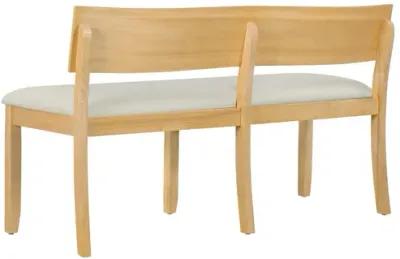 Celi 53 Inch Dining Bench, Cream Fabric Seat, Natural Brown Wood Frame - Benzara