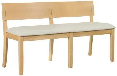 Celi 53 Inch Dining Bench, Cream Fabric Seat, Natural Brown Wood Frame - Benzara