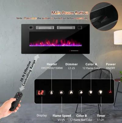 Ultra-Thin Electric Fireplace with Decorative Crystal Display