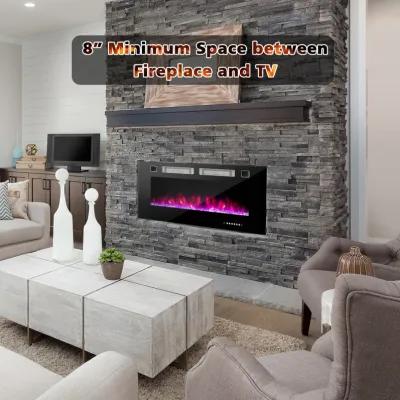 Ultra-Thin Electric Fireplace with Decorative Crystal Display