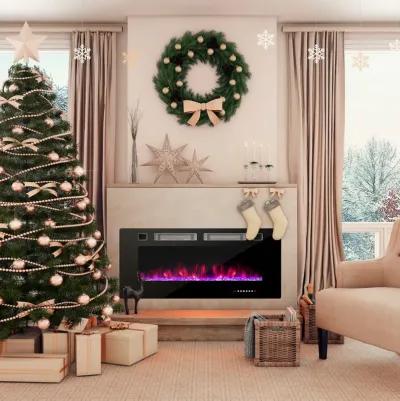 Ultra-Thin Electric Fireplace with Decorative Crystal Display