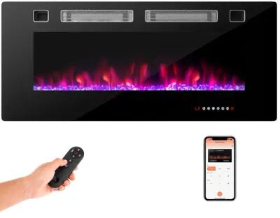 Ultra-Thin Electric Fireplace with Decorative Crystal Display