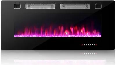 Ultra-Thin Electric Fireplace with Decorative Crystal Display