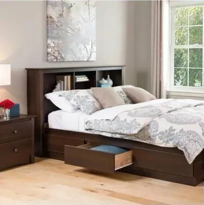 Bookcase Storage Headboard in Espresso Wood Finish