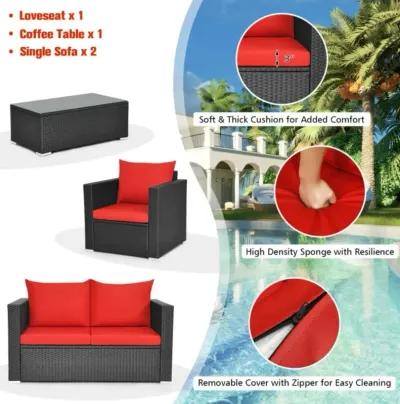 Hivvago 4 Pieces Patio Rattan Conversation Set with Padded Cushions