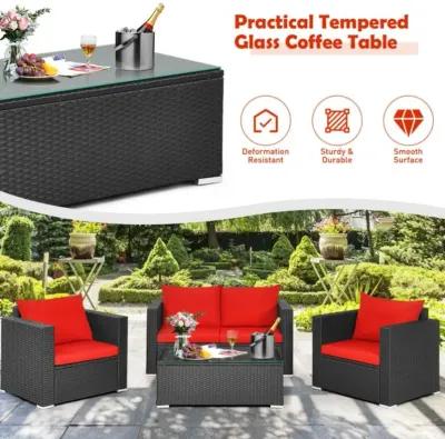 Hivvago 4 Pieces Patio Rattan Conversation Set with Padded Cushions