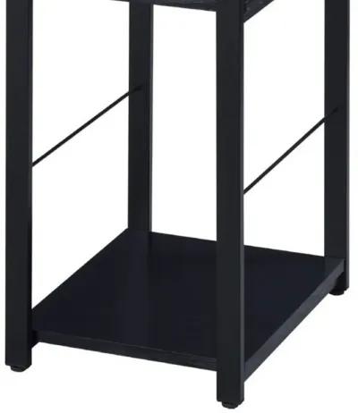 Writing Desk with 2 Tier Side Shelves and Tubular Metal Legs, Black-Benzara