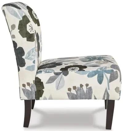 Rima Accent Chair, Ivory Gray Floral Pattern Polyester Cushion, Black Wood - Benzara