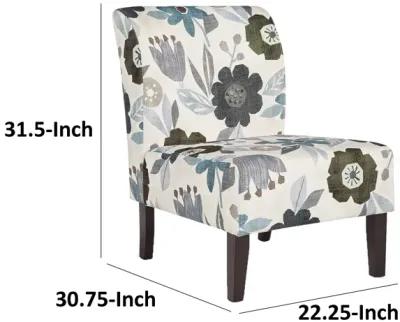 Rima Accent Chair, Ivory Gray Floral Pattern Polyester Cushion, Black Wood - Benzara