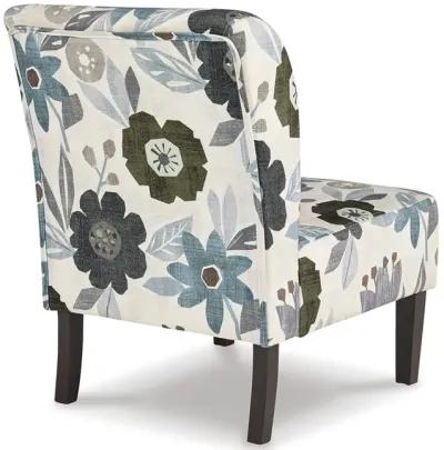 Rima Accent Chair, Ivory Gray Floral Pattern Polyester Cushion, Black Wood - Benzara