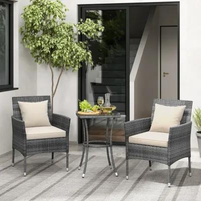 3 Pieces Patio Furniture Set with Cushioned Patio Chairs and Tempered Glass Coffee Table-White