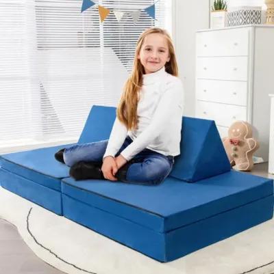 Hivvago 4 Pieces Convertible Kids Couch Set with 2 Folding Mats