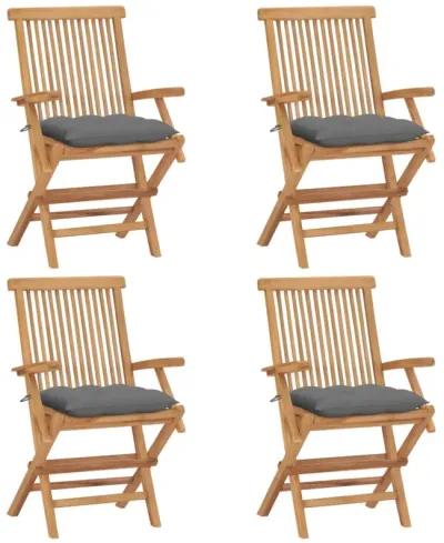 vidaXL Garden Chairs with Gray Cushions 4 pcs Solid Teak Wood