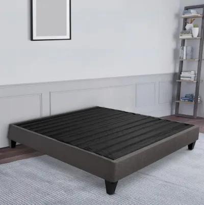 Tamy California King Size Platform Bed Frame, Dark Gray Linen Upholstery - Benzara