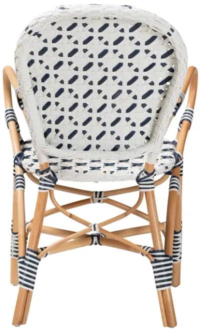 Bali & Pari Bryson Modern French Blue and White Weaving and Natural Rattan Bistro Chair