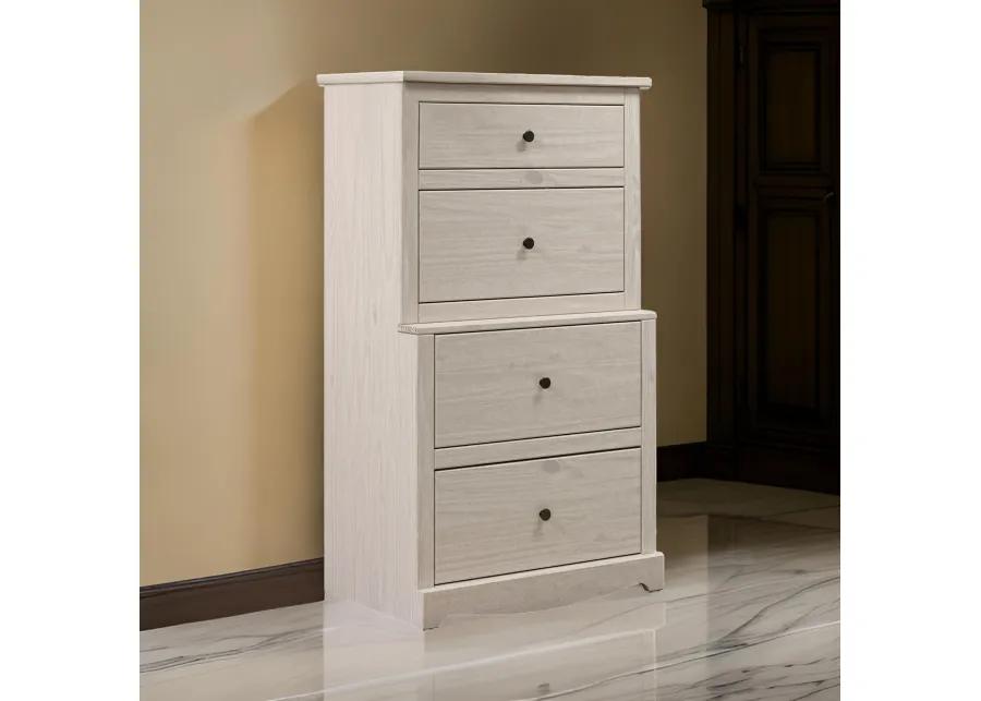 Stav Tall Dresser Chest with 4 Drawers, Plank Style, White Solid Wood