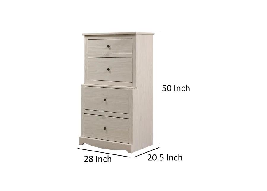 Stav Tall Dresser Chest with 4 Drawers, Plank Style, White Solid Wood