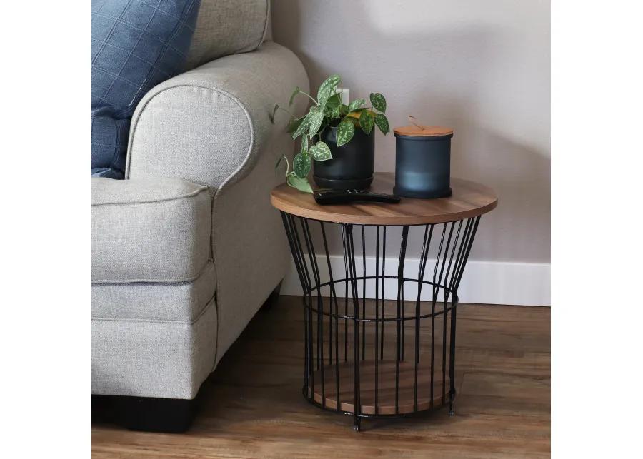 Sunnydaze Wire Pedestal End Table with MDF Pull-Open Tabletop