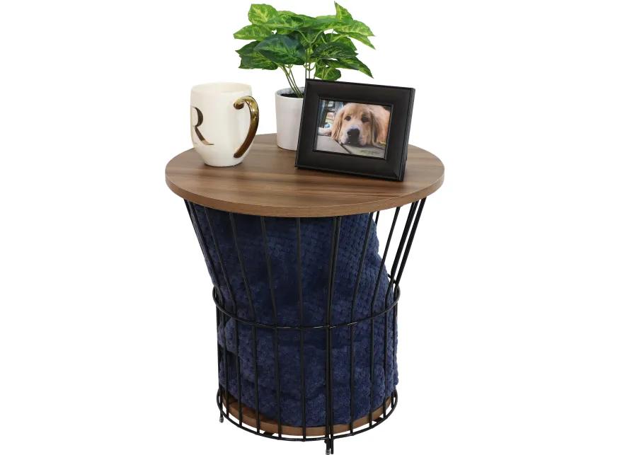 Sunnydaze Wire Pedestal End Table with MDF Pull-Open Tabletop