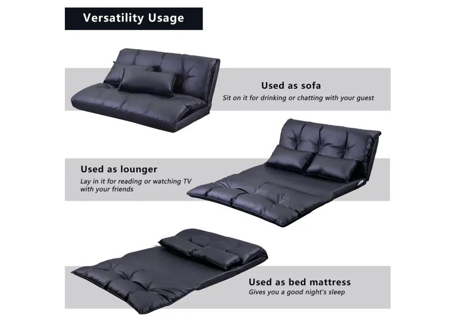 Lazy Sofa Adjustable Folding Futon Sofa Video Gaming Sofa With Two Pillows