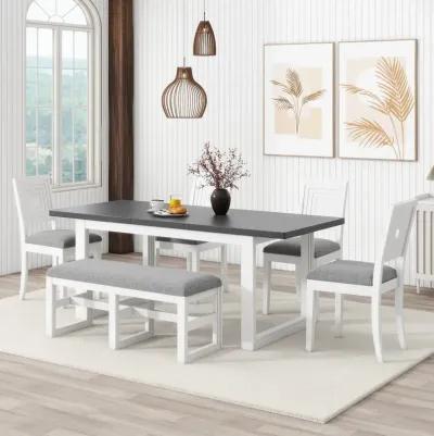 MONDAWE Modern 78inch 6-Piece Extendable Butterfly Leaf Style Dining Table Set, 4 Upholstered Dining Chairs and Long Bench