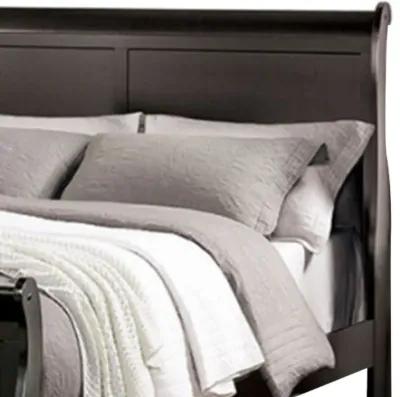 Ryla Queen Size Bed, Classic Sleigh Panel Headboard, Black Solid Wood