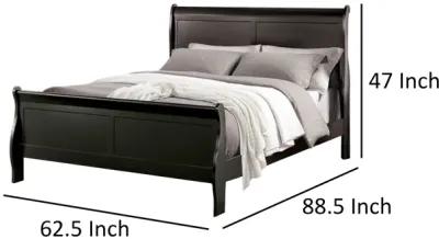 Ryla Queen Size Bed, Classic Sleigh Panel Headboard, Black Solid Wood