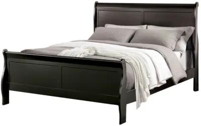 Ryla Queen Size Bed, Classic Sleigh Panel Headboard, Black Solid Wood