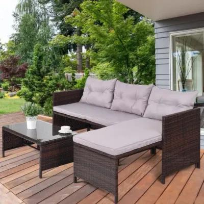 3 pcs Rattan Wicker Deck Couch Outdoor Patio Sofa Set