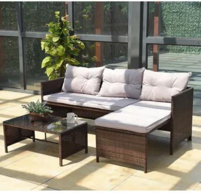 3 pcs Rattan Wicker Deck Couch Outdoor Patio Sofa Set