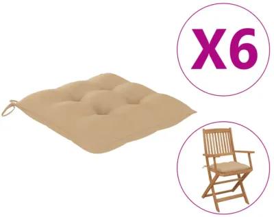 vidaXL Chair Cushions 6 pcs Beige 15.7"x15.7"x2.8" Fabric