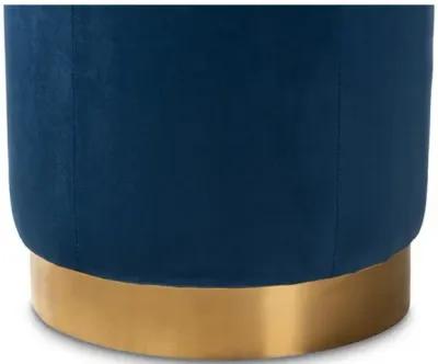 Alonza Glam Navy Blue Velvet Fabric Upholstered Gold-Finished Ottoman