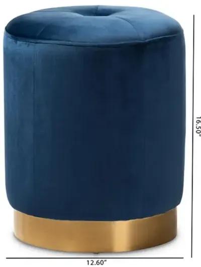 Alonza Glam Navy Blue Velvet Fabric Upholstered Gold-Finished Ottoman