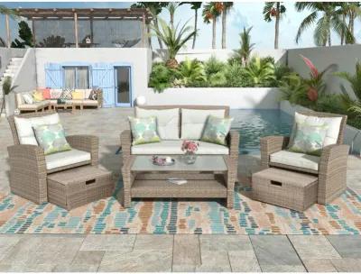 Patio Furniture Set, 4 Piece Outdoor Conversation Set All Weather Wicker Sectional Sofa