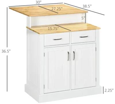 White Kitchen Island with Storage and Adjustable Shelves