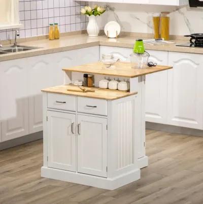 White Kitchen Island with Storage and Adjustable Shelves