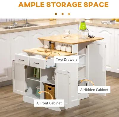 White Kitchen Island with Storage and Adjustable Shelves