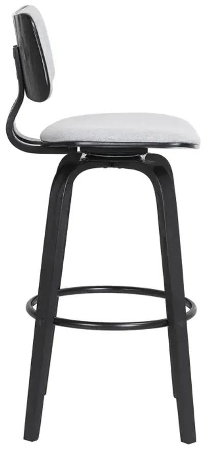 Pico  Swivel Black Wood Counter Stool in Light Grey Fabric with Black Metal