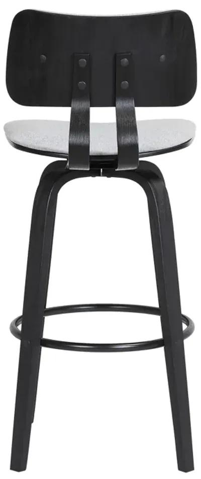 Pico  Swivel Black Wood Counter Stool in Light Grey Fabric with Black Metal