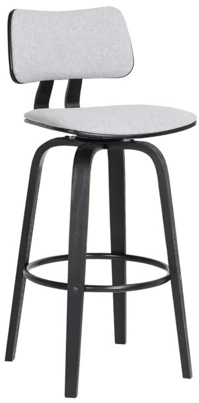 Pico  Swivel Black Wood Counter Stool in Light Grey Fabric with Black Metal