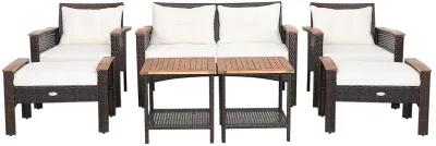 7 Pieces Patio Rattan Cushioned Conversation Furniture Set